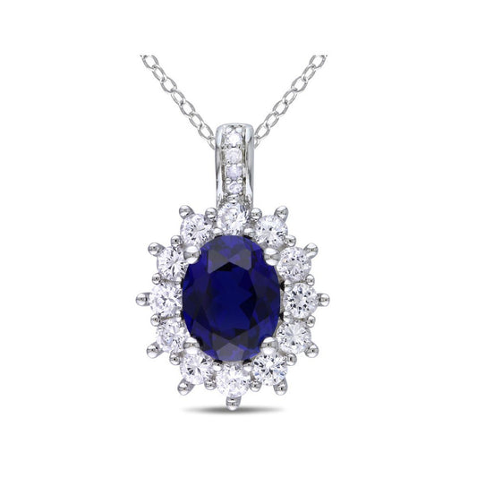 4 carat lab created blue and white sapphire pendant necklace