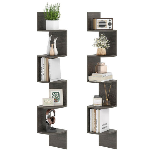 5 tier floating corner bookshelf with 90 degree angle
