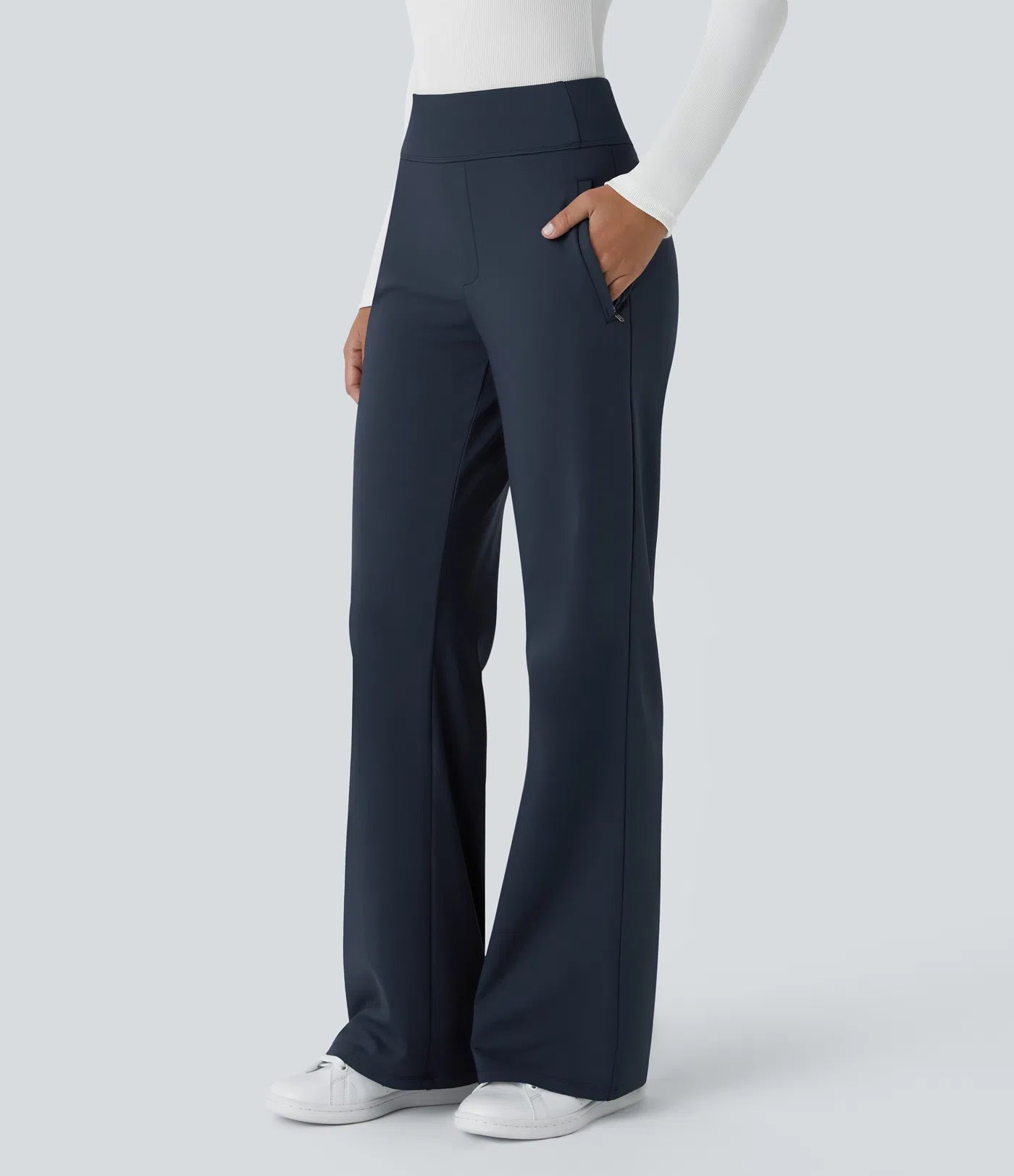 Day stretch mid rise side zipper pocket work flare pants