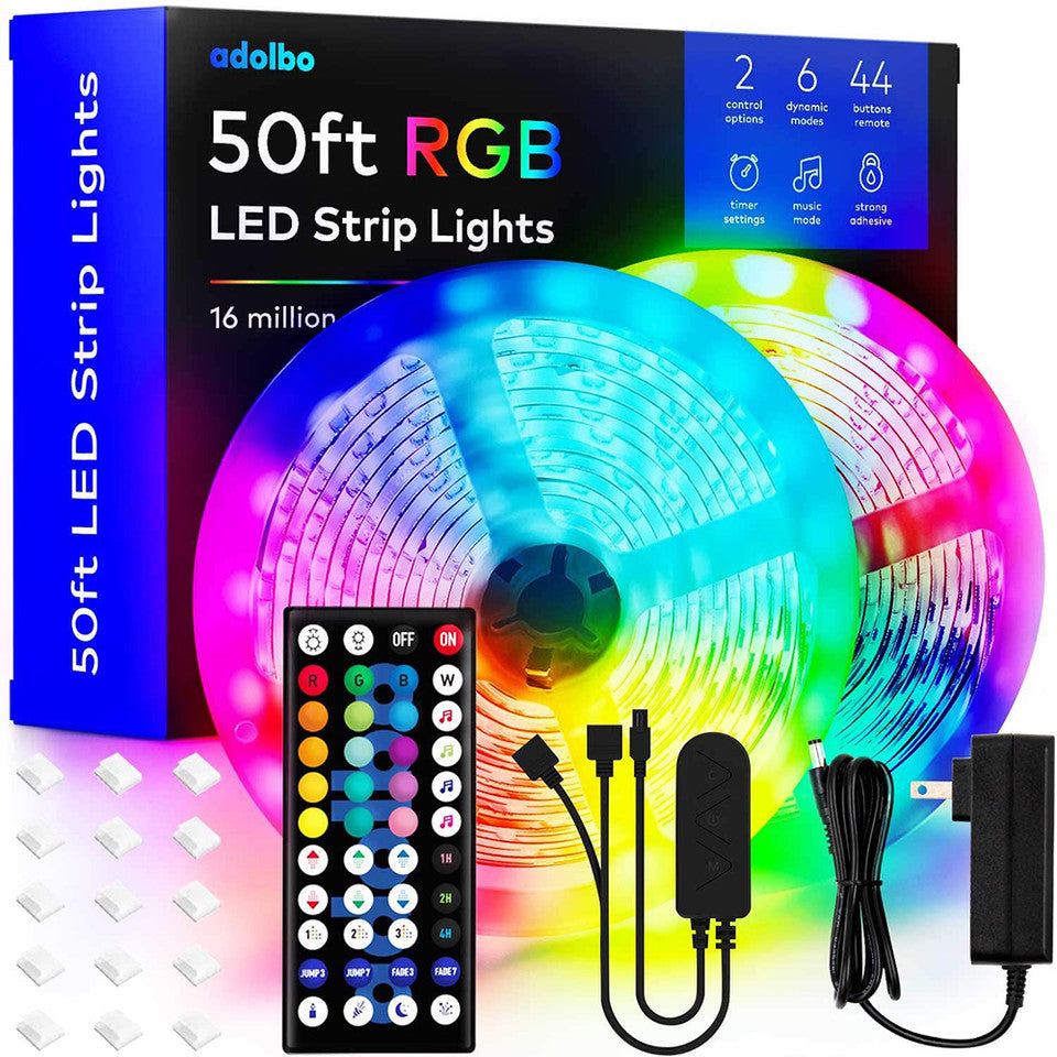 50 foot rgb led strip lights with 44 key remote 2 pack