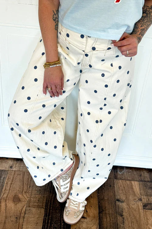 The navy sprinkle barrel pants