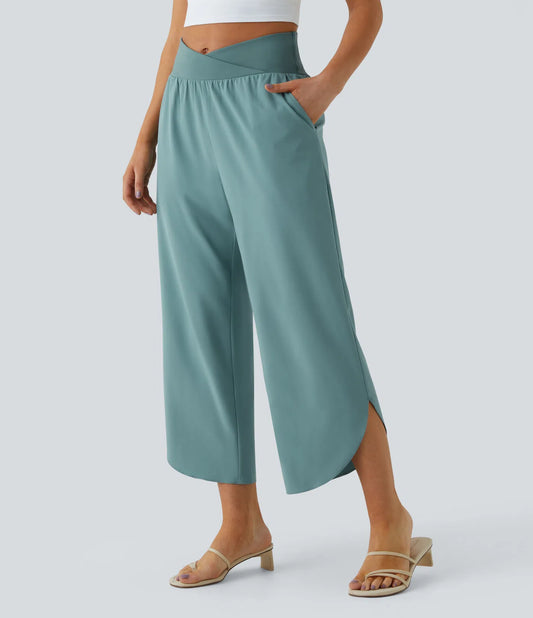 High waisted crossover quick dry resort pants with pockets
