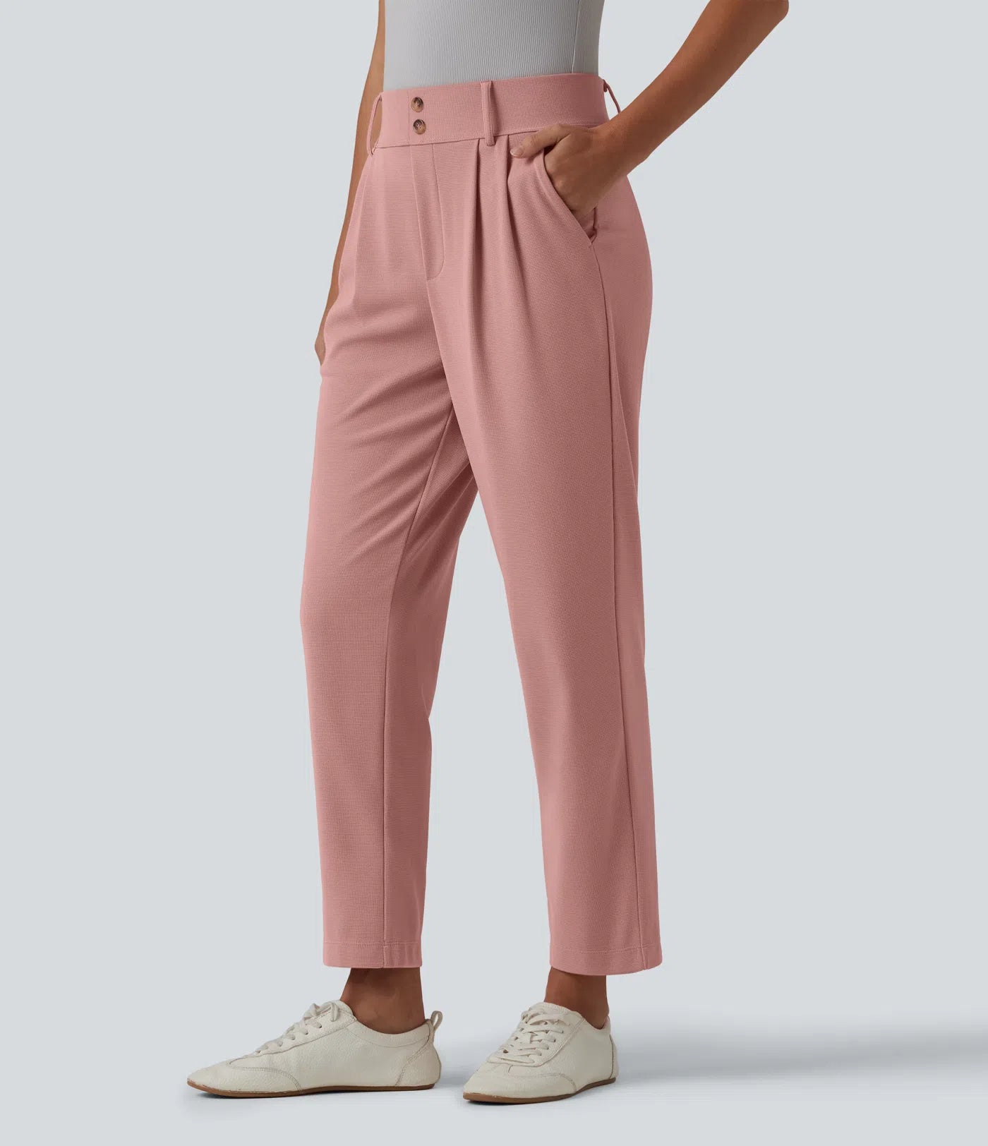 High waisted tapered waffle work pants with pockets