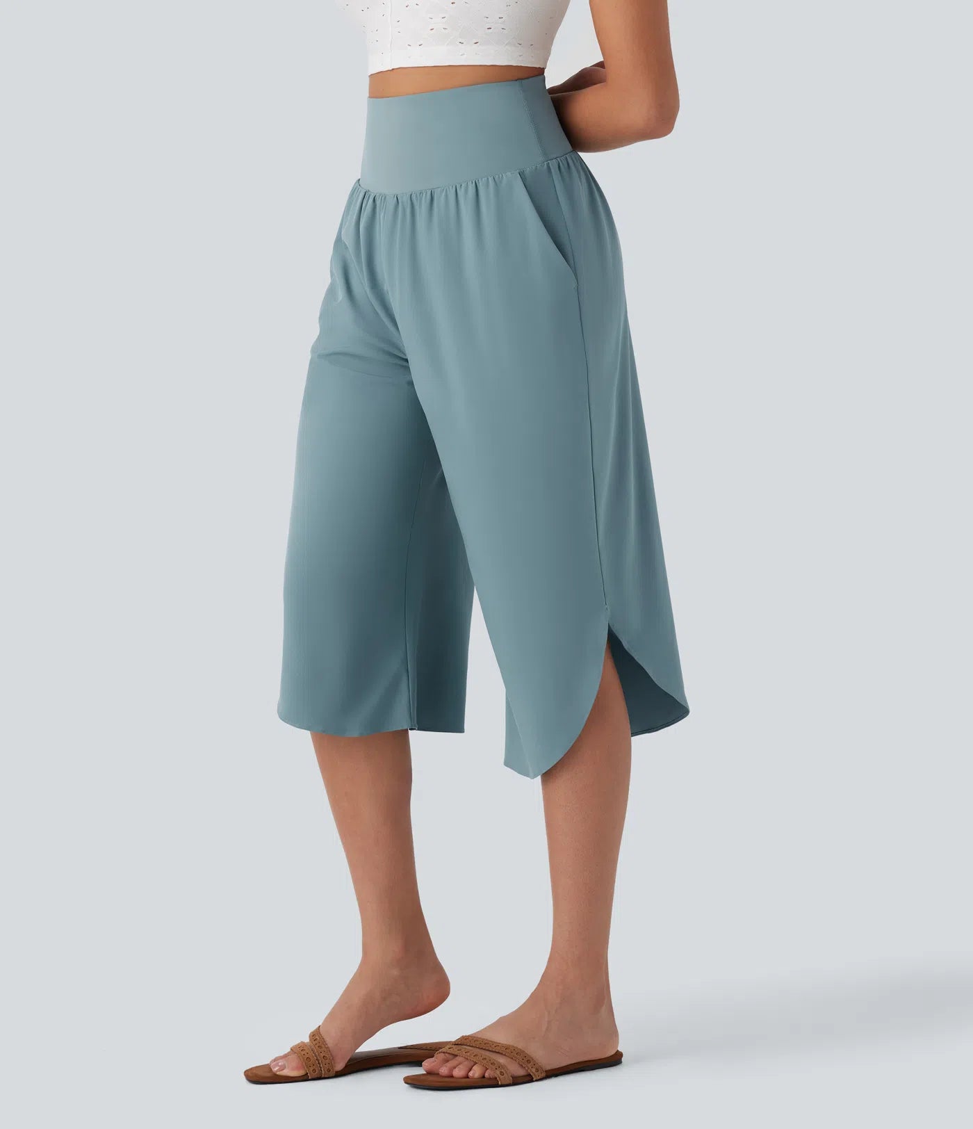 High waisted tummy control hem quick dry capri pants