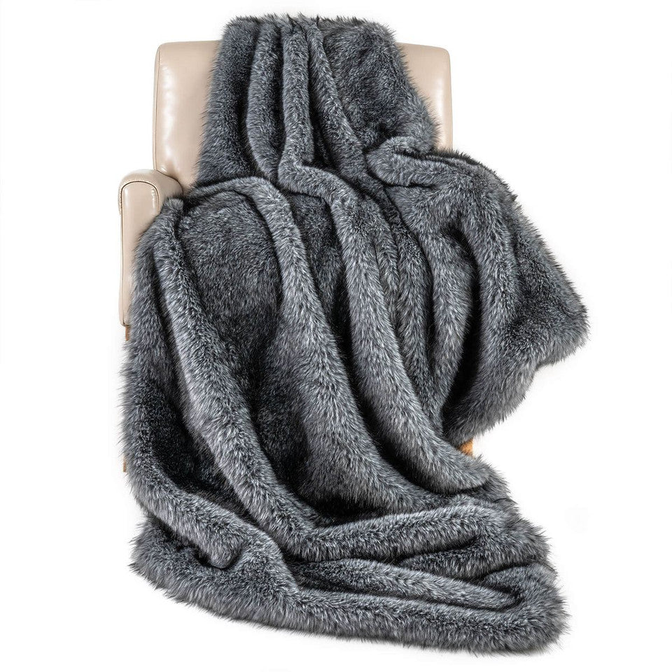 Luxury fluffy faux wolf fur throw blanket
