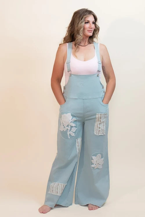 The lace and bloom patchwork overalls