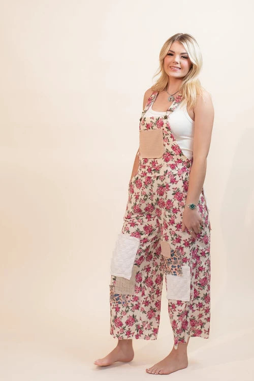 Pol boho patch cord overalls
