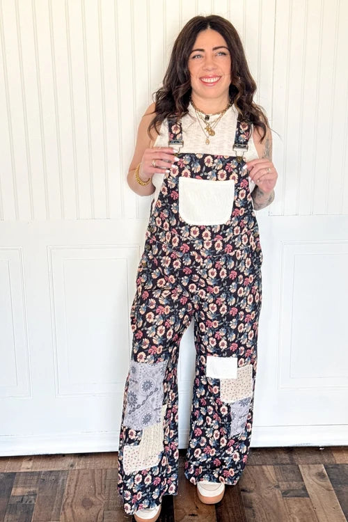 Pol boho patch cord overalls