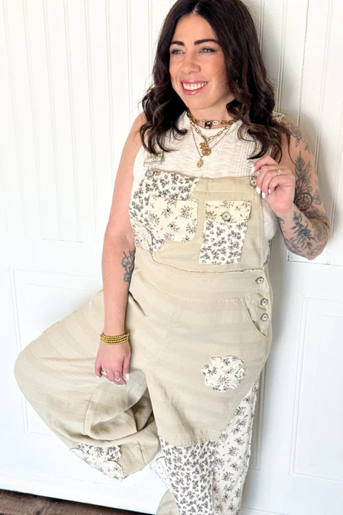 Pol rustic petal patch overalls