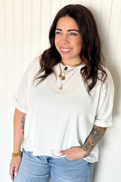Oversized hi low crepe hacci top