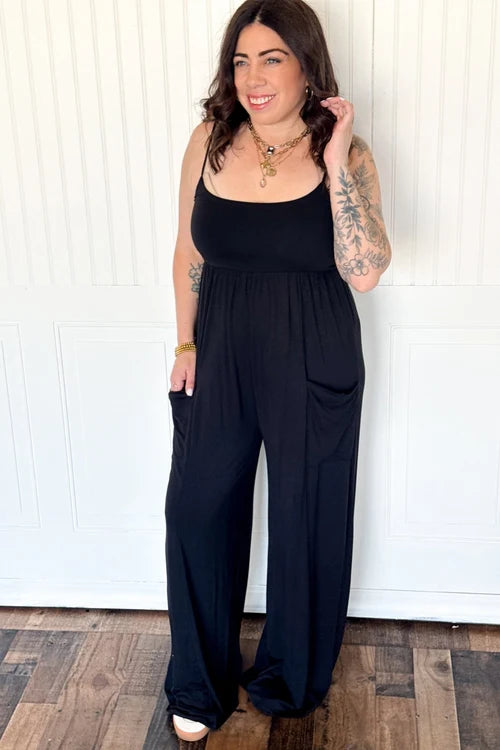 Jersey knit spaghetti strap jumpsuit