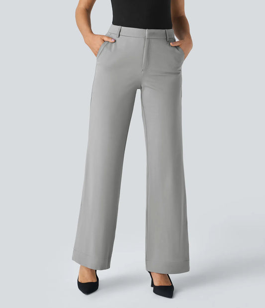 Mid rise pocket straight leg work pants