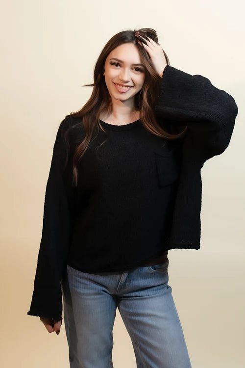 Pol womens cozy cropped pocket knit sweater