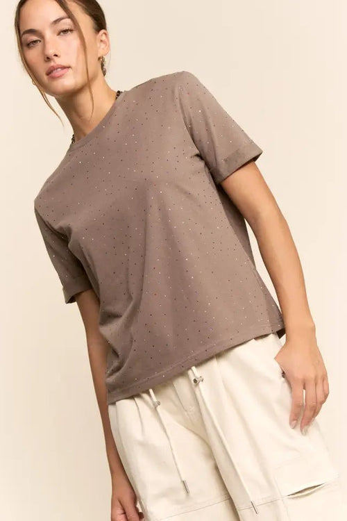 Davi and Dani womens mocha sparkle crew tee