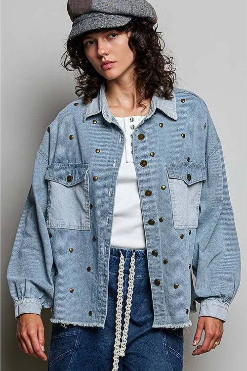 Pol womens blue ridge heart stud jacket