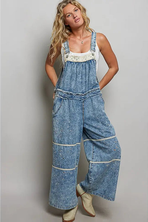 Pol womens wide leg denim overalls