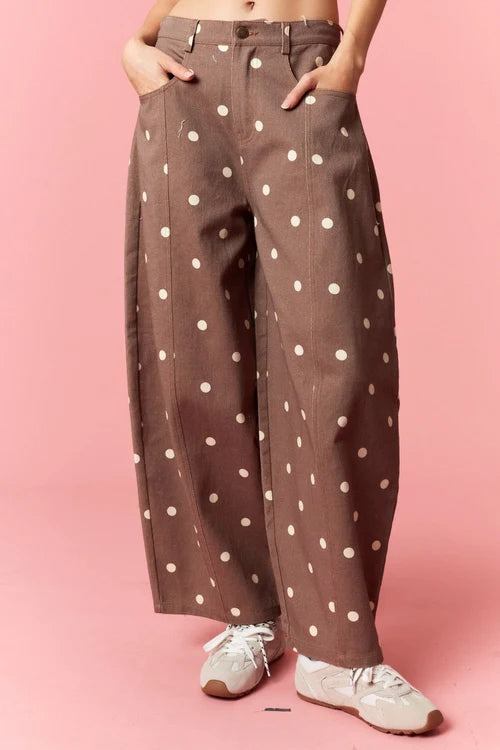 Peach love womens cinnamon cream polka dot wide leg pants