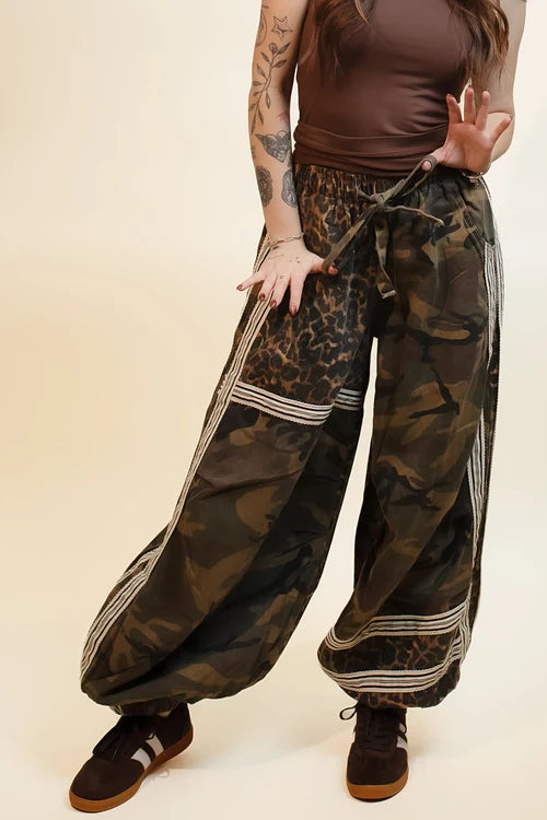 Pol womens moss and leopard lounge joggers