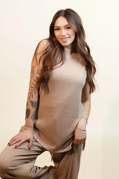 Dress forum womens toasted taupe knitted tank top