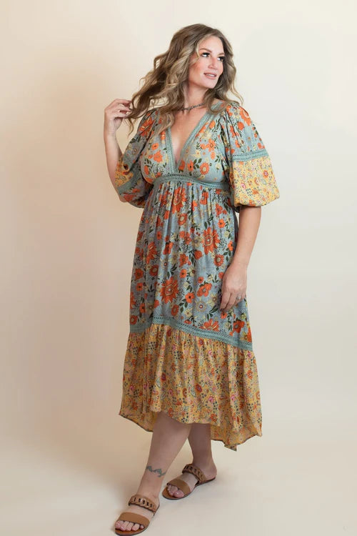 Angie womens portofino patchwork midi dress