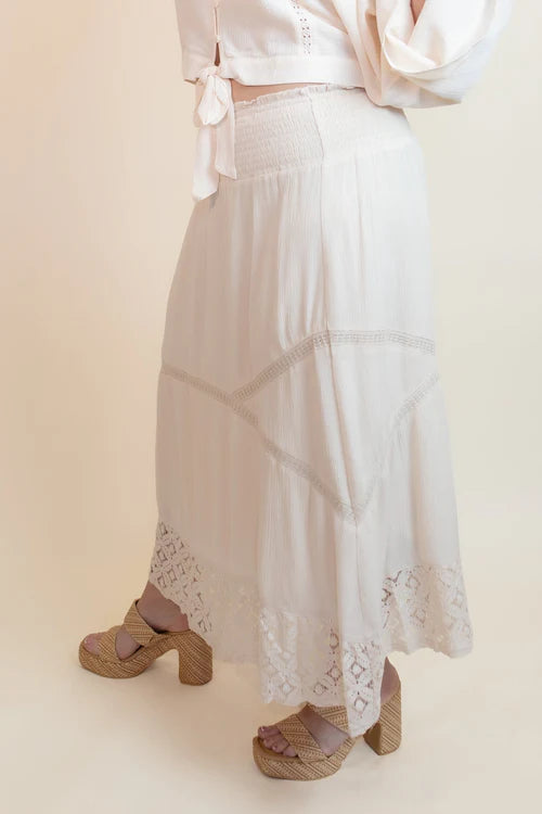 Lovestitch womens sea pearl lace midi skirt