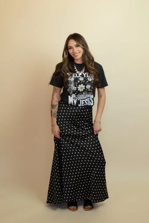 The dotty darling satin maxi skirt