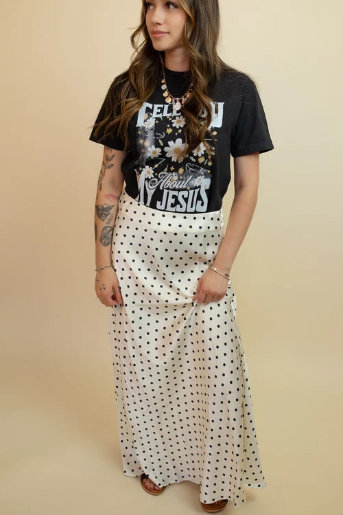 The dotty darling satin maxi skirt