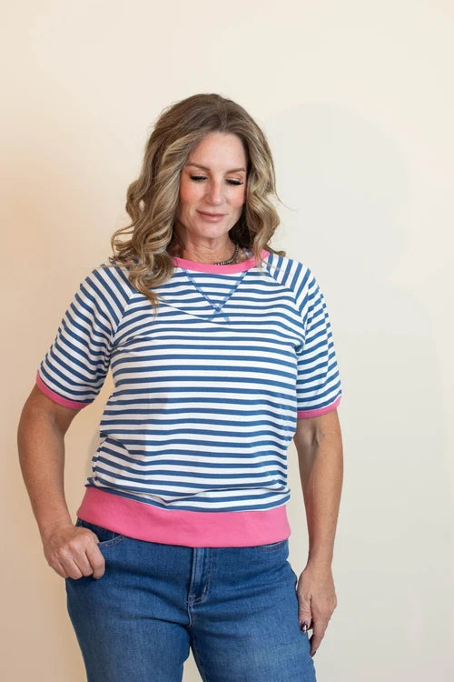 The fresh start stripe crew top