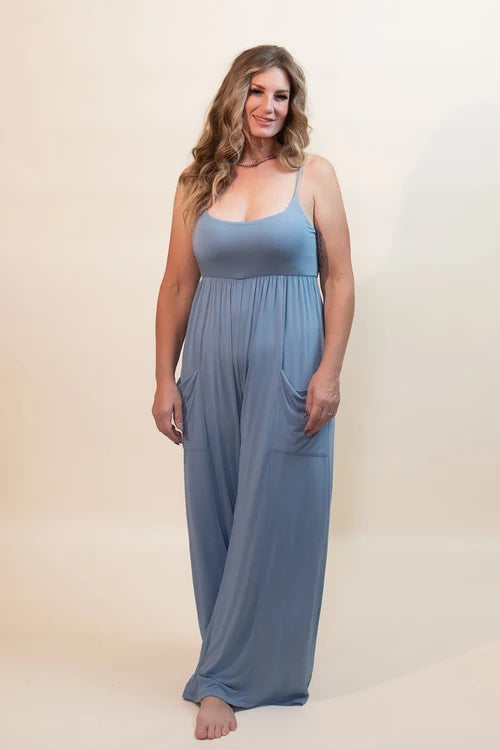 Jersey knit spaghetti strap jumpsuit
