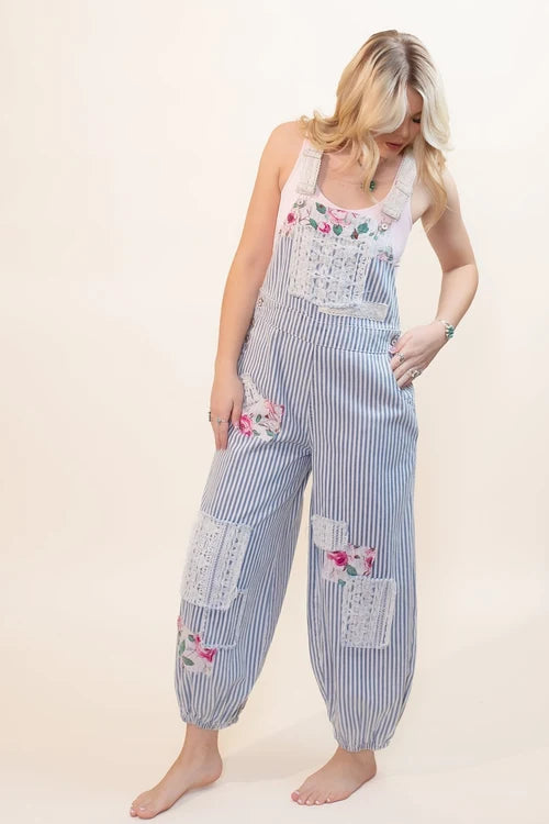 The vintage ticking stripe overalls