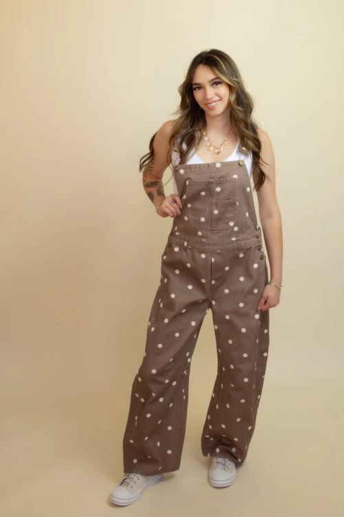 The cream and mocha polka dot overalls
