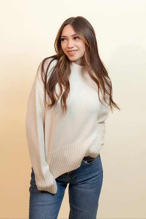By together womens cream cider mock neck sweater