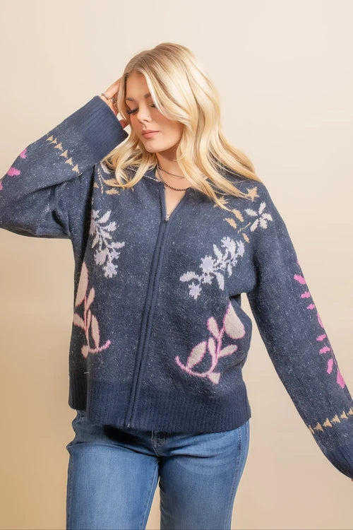 By together womens cozy botanical jacquard cardigan