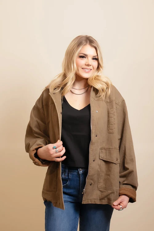 By together womens olivewood collared zip up jacket