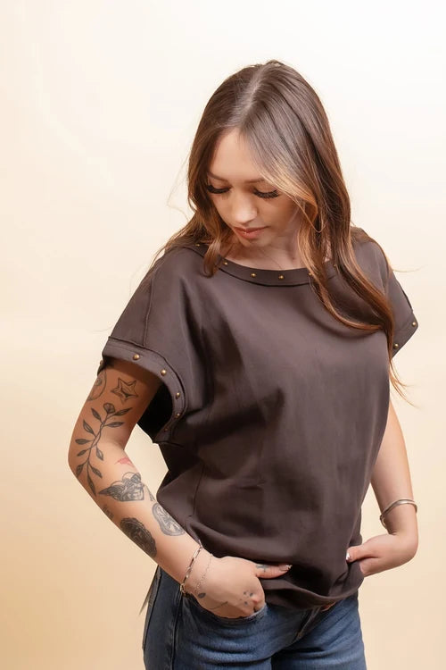 By together womens ember stud boat neck top