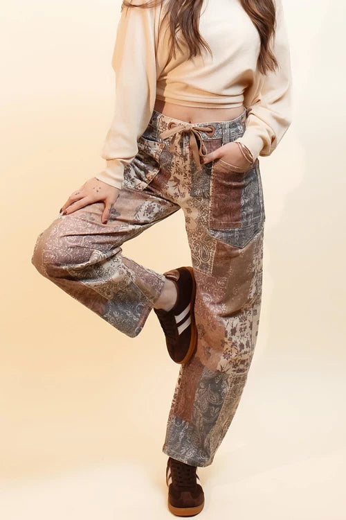 Risen womens tapestry trail barrel jeans