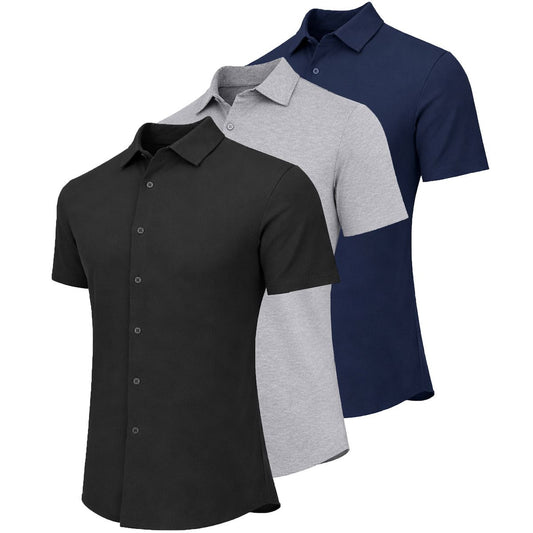 MENS BUTTON UP SHORT SLEEVE DRESS SHIRT 3 PACK
