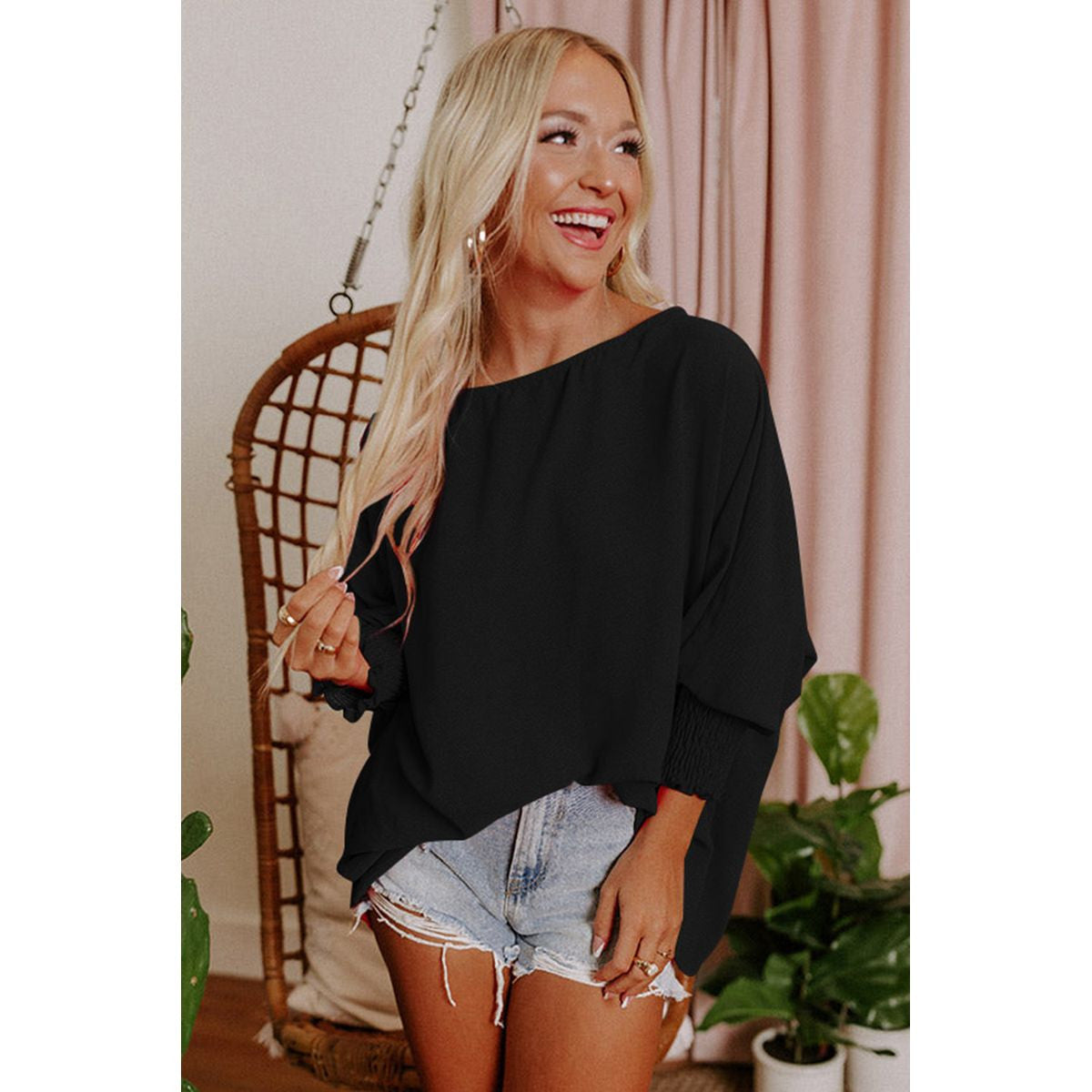 ALESSIA SMOCKED WRIST SHIFT TOP