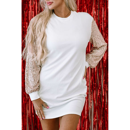 MANDY SEQUIN PUFF SLEEVE SHIFT MINI DRESS
