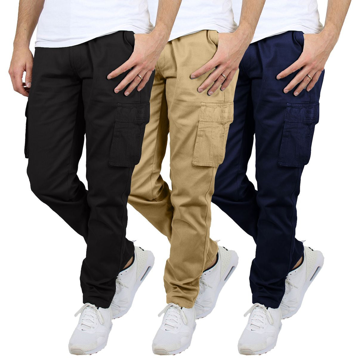 MENS FLEX STRETCH COTTON CARGO PANTS 3 PACK