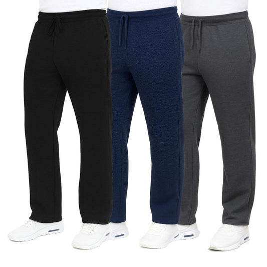 MENS SLIM FIT OPEN BOTTOM FLEECE JOGGER SWEATPANTS 3 PACK