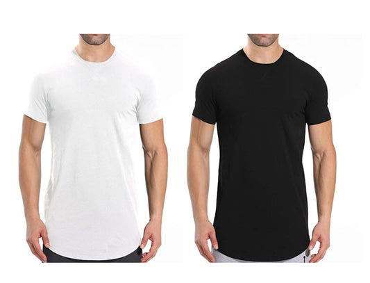 MENS SHORT SLEEVE LONGLINE CREW NECK T SHIRTS 2 PACK