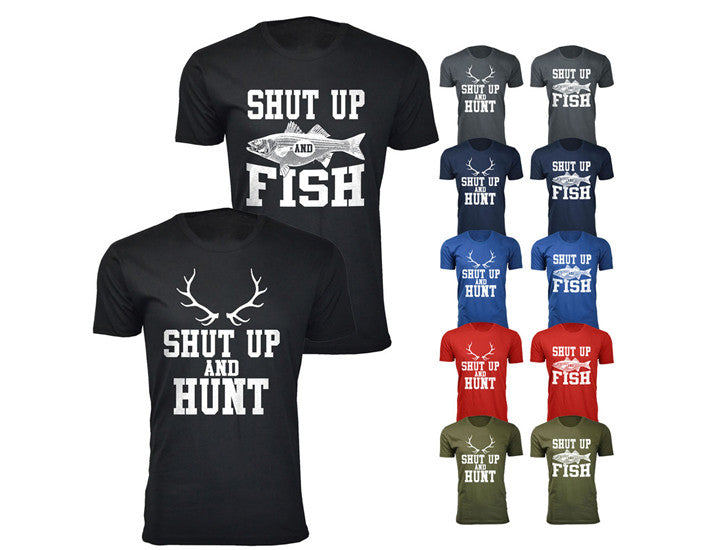 MENS HUNTING AND FISHING THEME T SHIRT