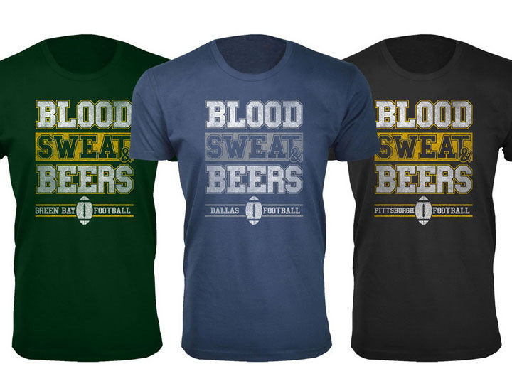 MENS BLOOD SWEAT AND BEERS FOOTBALL COTTON T SHIRTS