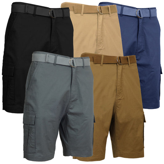 MENS COTTON STRETCH RIPSTOP CARGO SHORTS WITH BELT 2 PACK