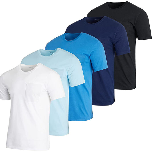 MENS COTTON CREW NECK POCKET T SHIRTS 5 PACK