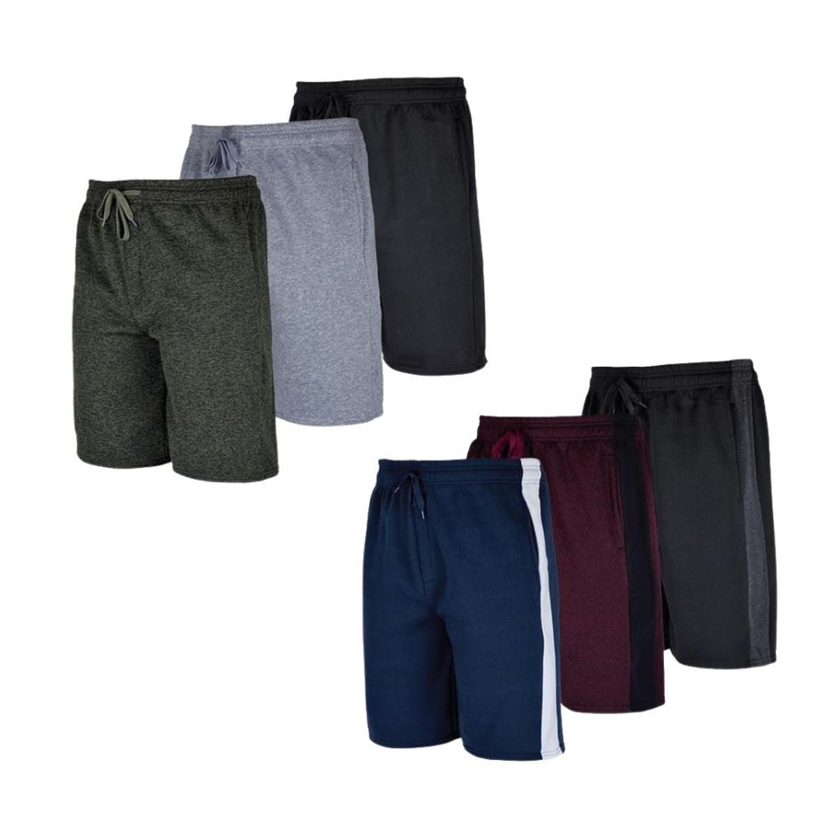MENS ASSORTED FLEECE CASUAL LOUNGE SHORTS WITH POCKETS 6 PACK
