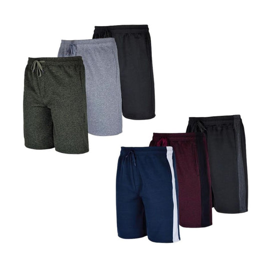 MENS ASSORTED FLEECE CASUAL LOUNGE SHORTS WITH POCKETS 6 PACK