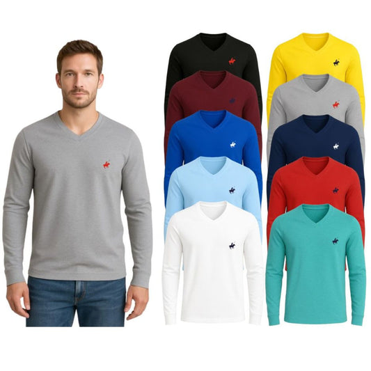 MENS COTTON LONG SLEEVE V NECK 4 PACK