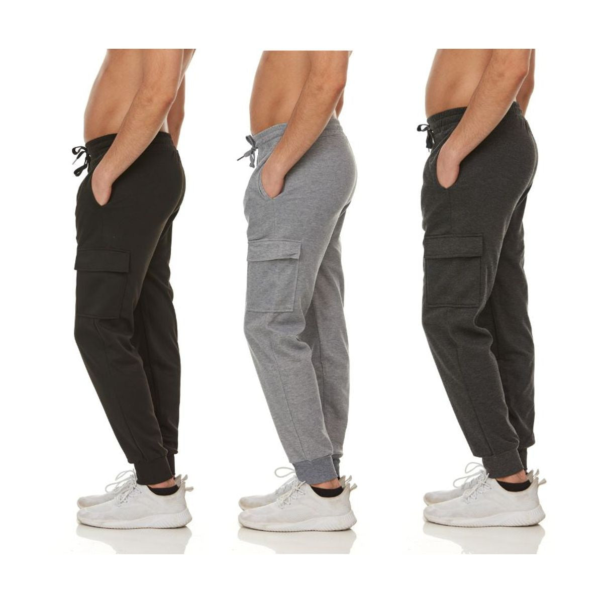 MENS JOGGER PANTS WITH CARGO POCKETS 3 PACK